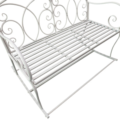 Outsunny Patio 2 Seater Rocking Bench Steel Garden Outdoor Garden Loveseat Chair With Decorative Backrest White