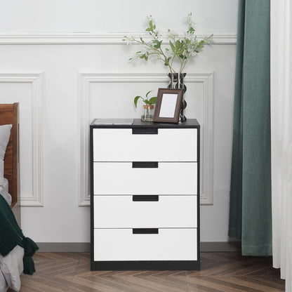 Homcom Drawer Chest 4-Drawer Storage Cabinet Organiser For Bedroom Living Room 60cmx40cmx80cm White And Black