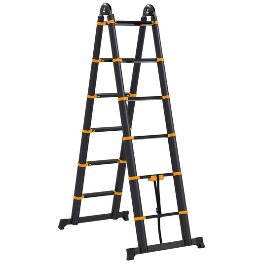 3.8m Duo Aluminium Ladder w/ Tool Holder - Yellow-0