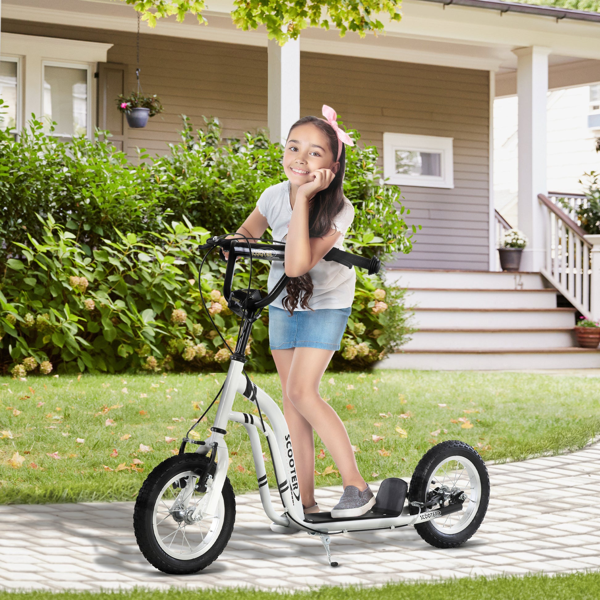 Homcom Dual Brakes 12" Metal frame Kick Scooter adjustable black