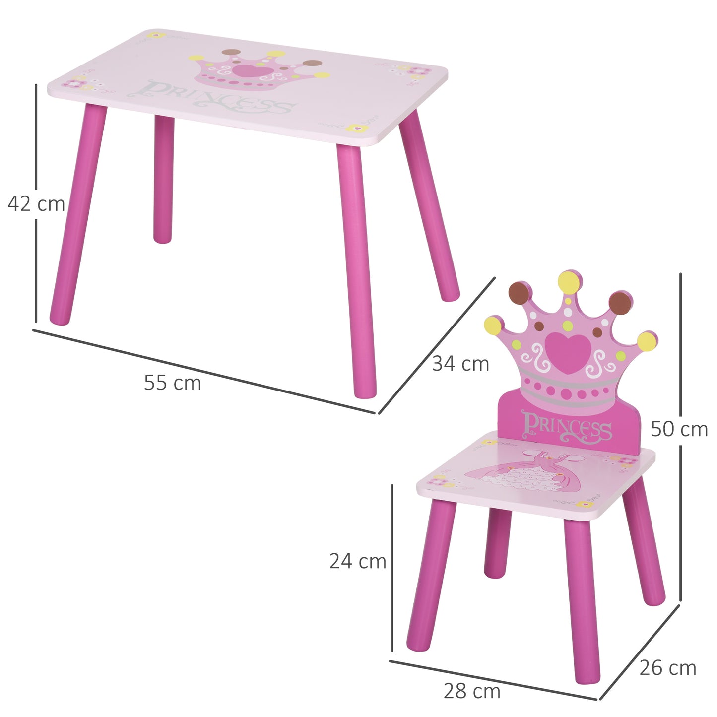 Homcom Kids Three-Piece Table and Chairs Set  Pink