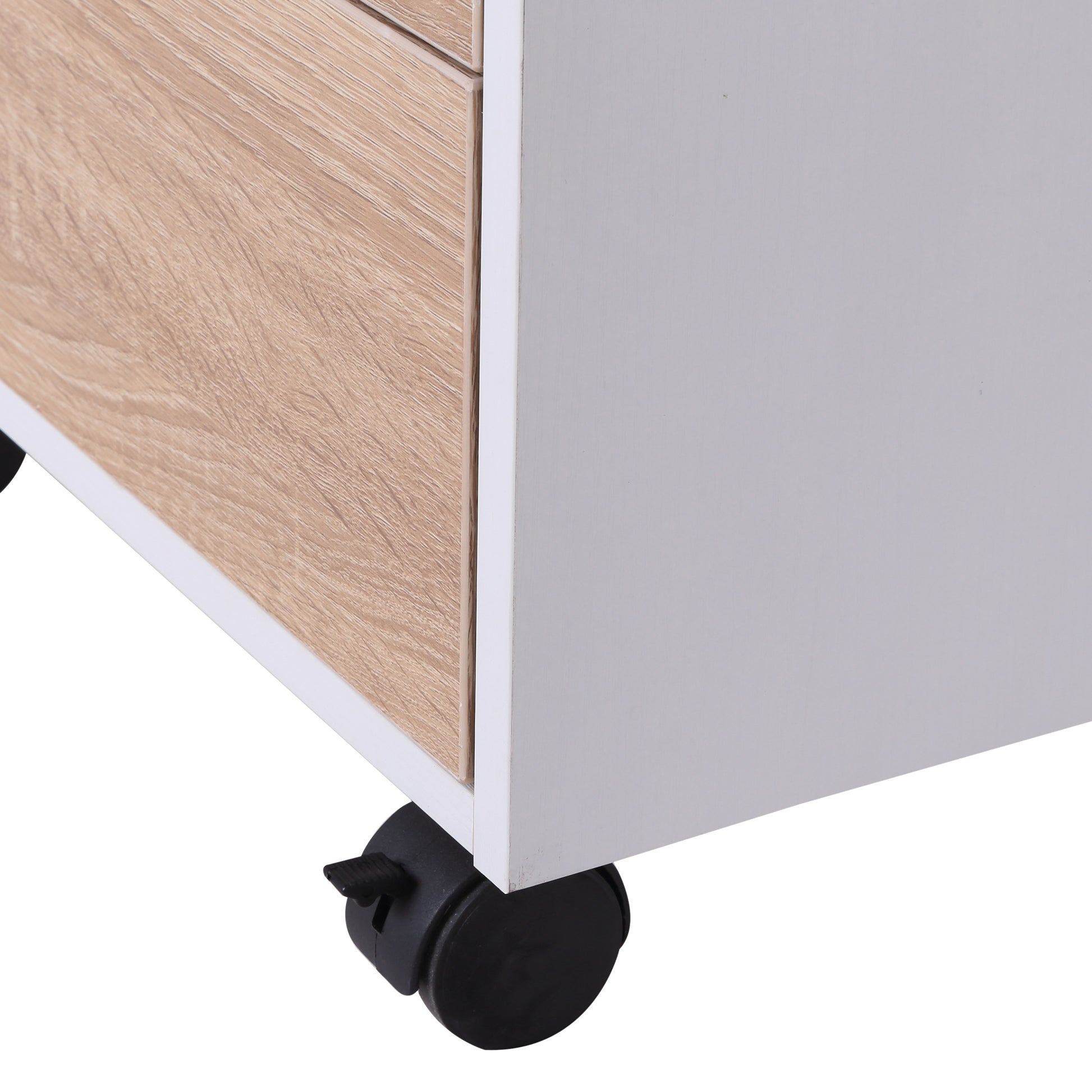 Homcom Medium-density fibreboard Mobile File Cabinet w/ 3 Drawers Locking Wheels Metal Rails Oak Tone White