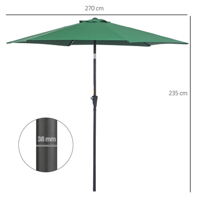 Outsunny 2.7M Garden Parasol Umbrella With Tilt And Crank