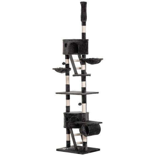 Floor to Ceiling Cat Tree for Indoor Cats 240-260cm Adjustable Height Dark Grey-0