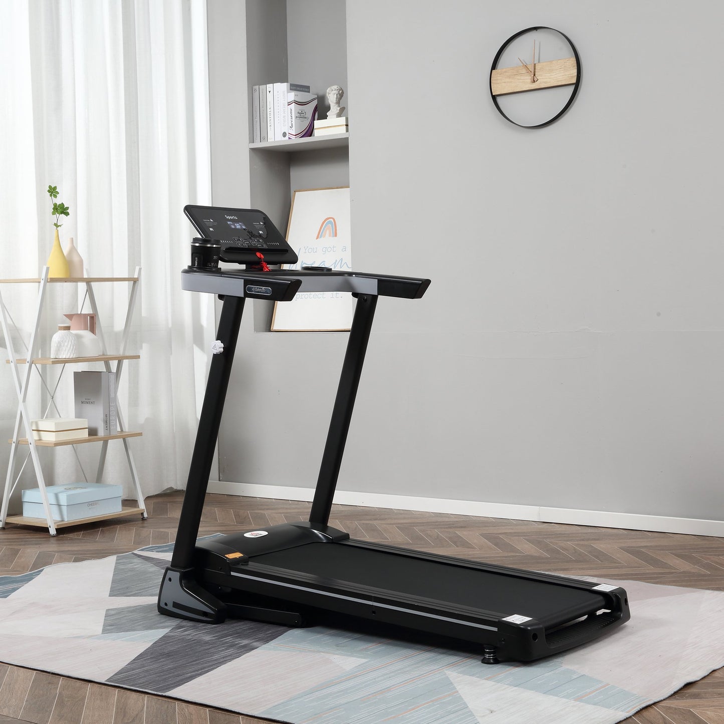 Homcom Folding Treadmill for Home Motorised Running Machine w/ LCD Display Black