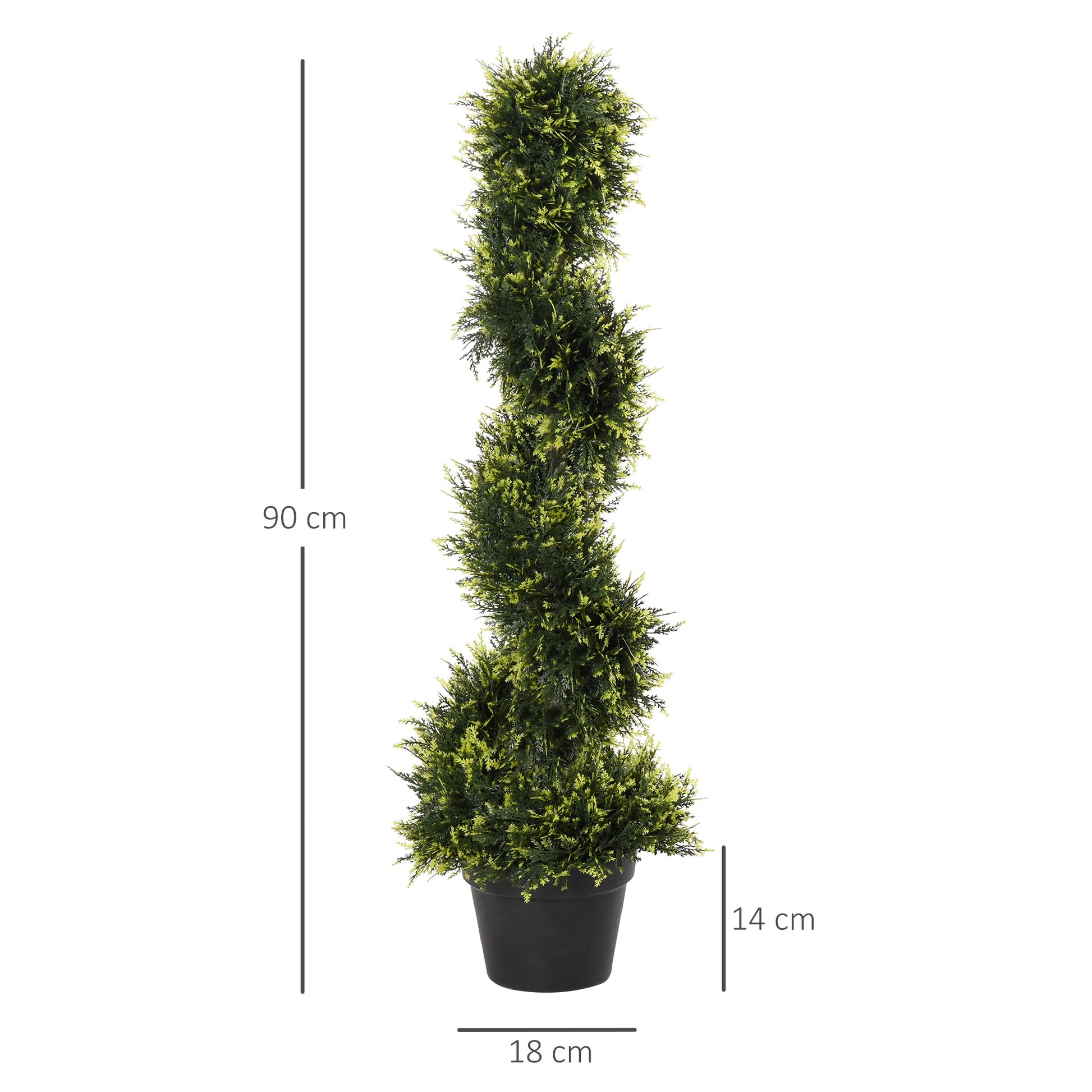 Outsunny Set Of 2 90cm/3FT Artificial Spiral Topiary Trees w/ Pot Fake Indoor Outdoor Greenery Plant Home Office Garden Décor Green