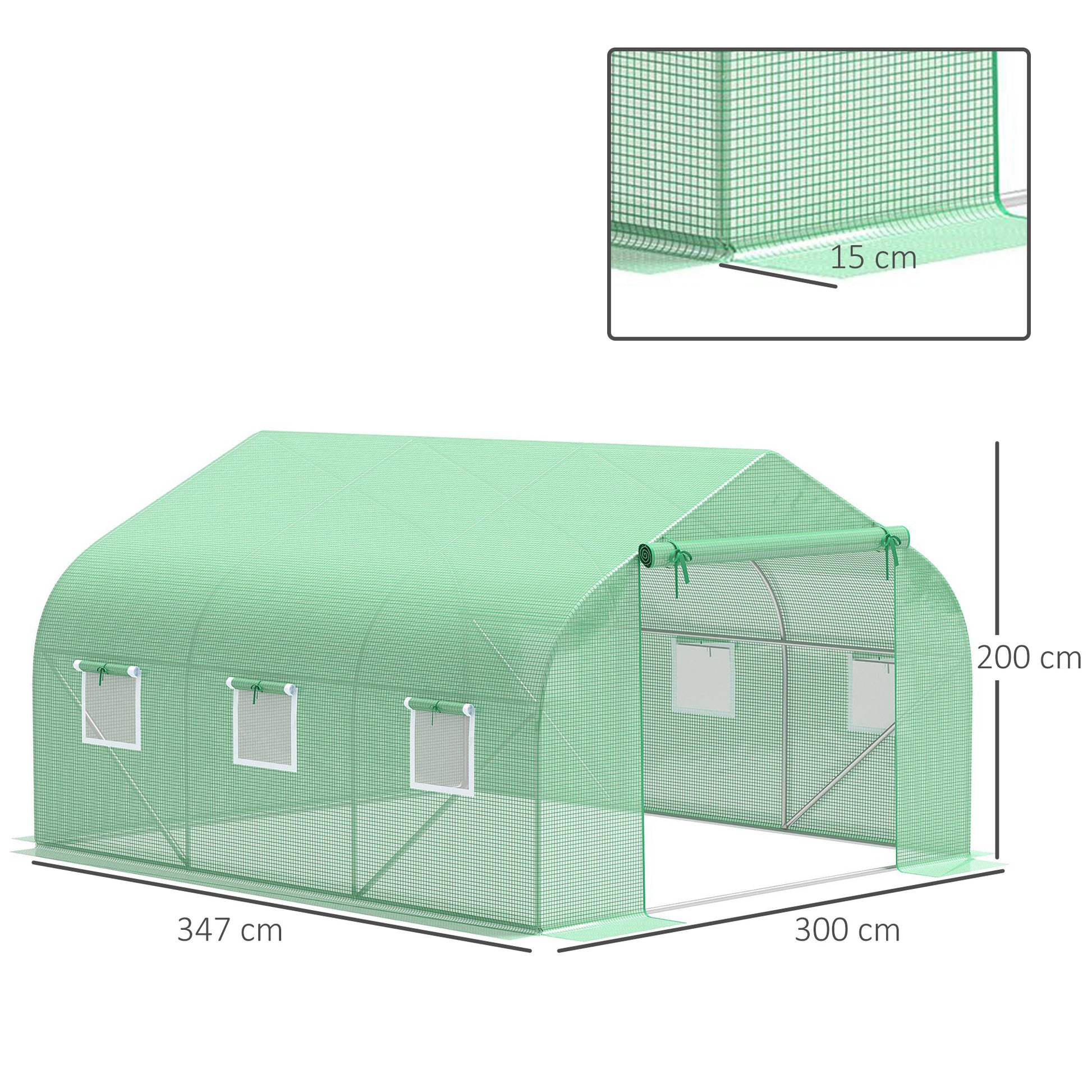 Outsunny Walk In Greenhouse Cover Replacement Plant Growhouse PE Cover 4.5x3x2m Green