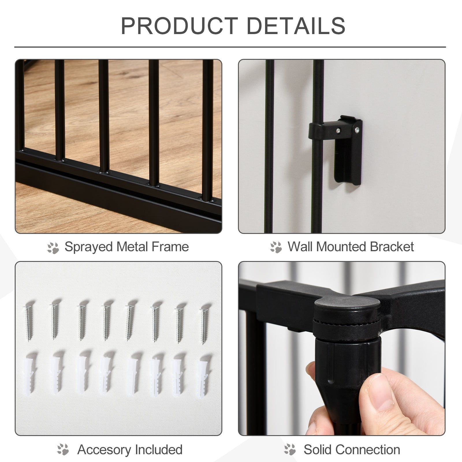 PawHut Pet Safety Gate 3-Panel Playpen Fireplace Christmas Tree Metal Fence Stair Barrier Room Divider with Walk Through Door Automatically Close Lock Black