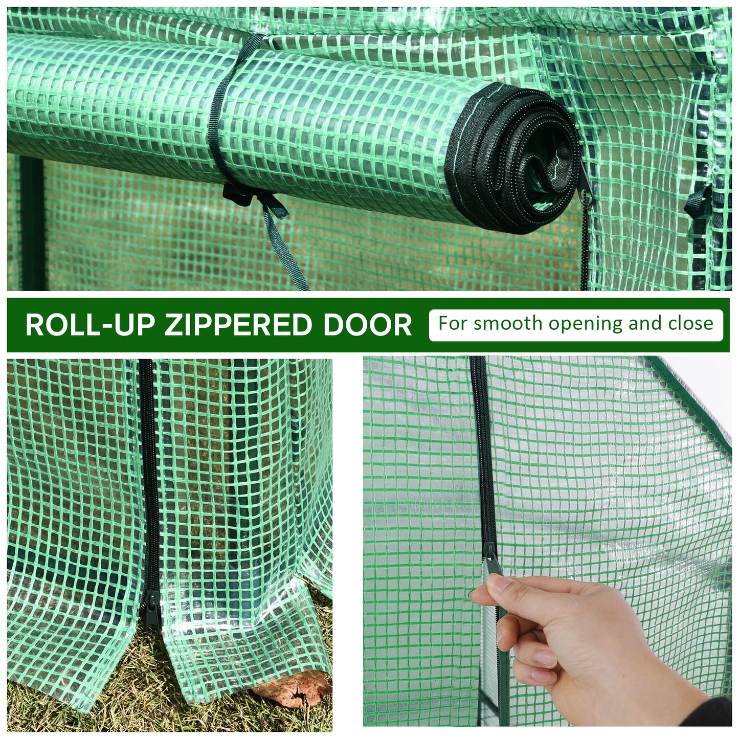 Outsunny Outdoor Pe Greenhouse Steel Frame Plant Cover With Zipper 100L X 50W X 150H cm - Green