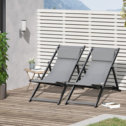 Outsunny Set of 2 Folding Garden Beach Aluminium Frame Deck Chairs Deckchairs Seaside Folding Garden Patio Lounger