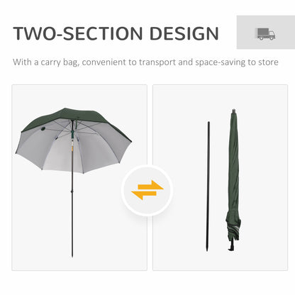 Outsunny 2M Beach Parasol Fishing Umbrella Brolly With Sides And Push Botton Tilt Sun Shade Shelter With Carry Bag