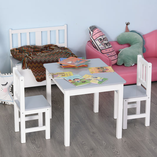 Homcom Kids Three-Piece Table and Chairs Set  Grey & White