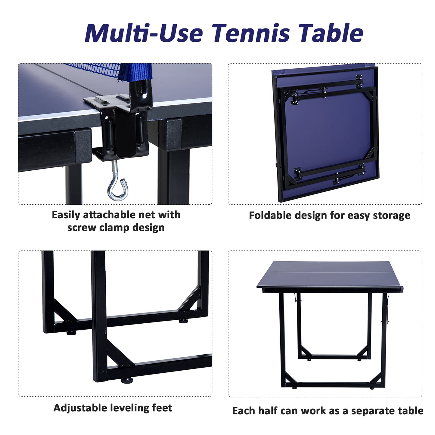 Homcom 6ft 182cm Mini Table Tennis Table Folding Ping Pong Table with Net Multi-Use Table for Indoor Outdoor Game