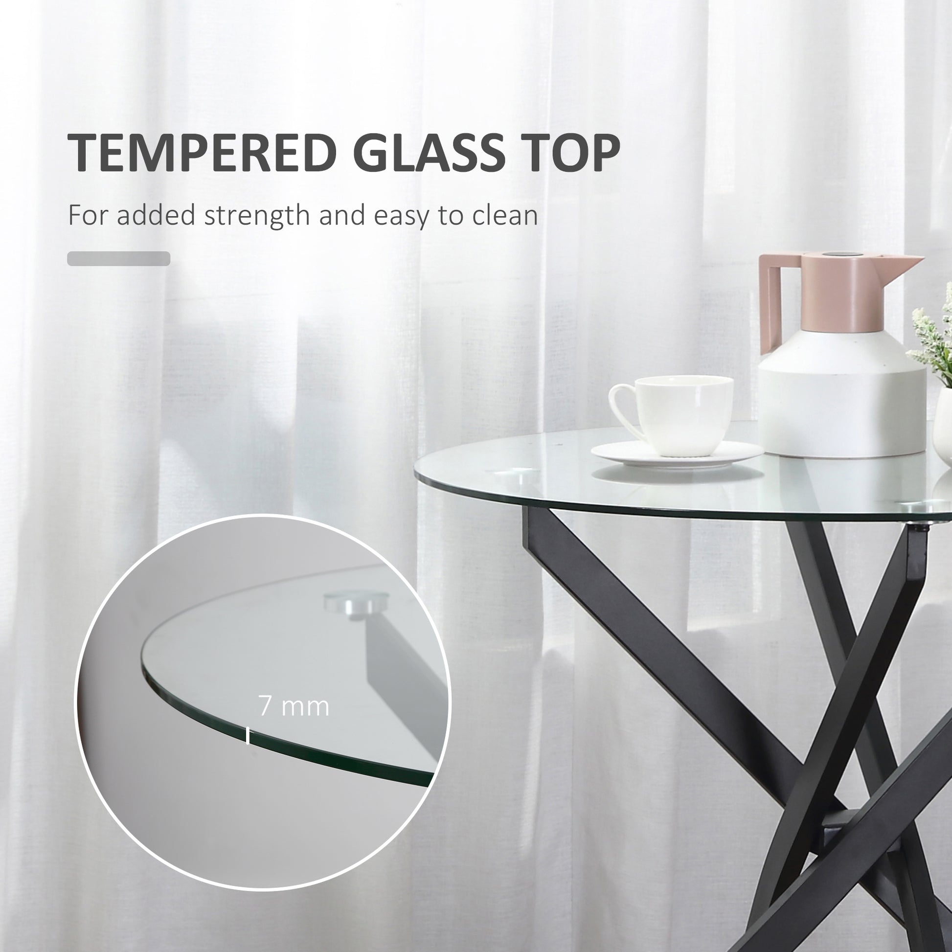 Homcom Side Table with Clear Tempered Glass Top