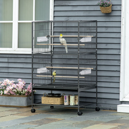 Grille 132cm Bird Cage Wheeled Black by Pawhut