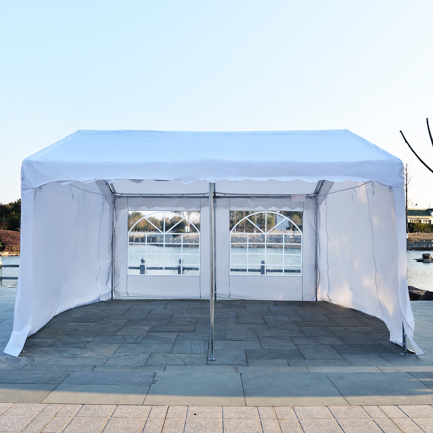 Outsunny 4M X 4 M Garden Gazebo Portable Carport Shelter With Removable Sidewalls & Doors Party Tent Shelter Car Canopy