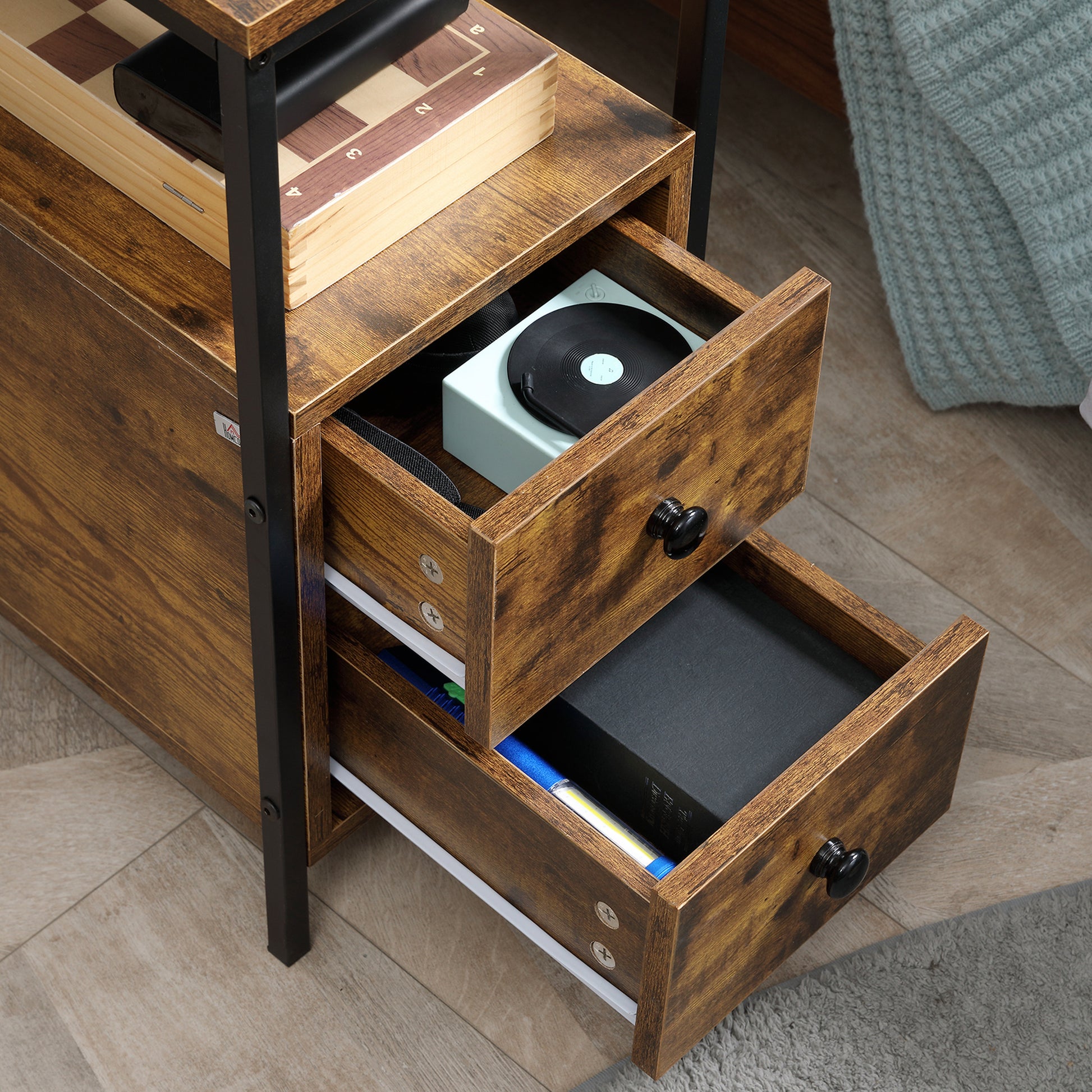 Homcom Side Table with 2 Drawers and Storage Shelf