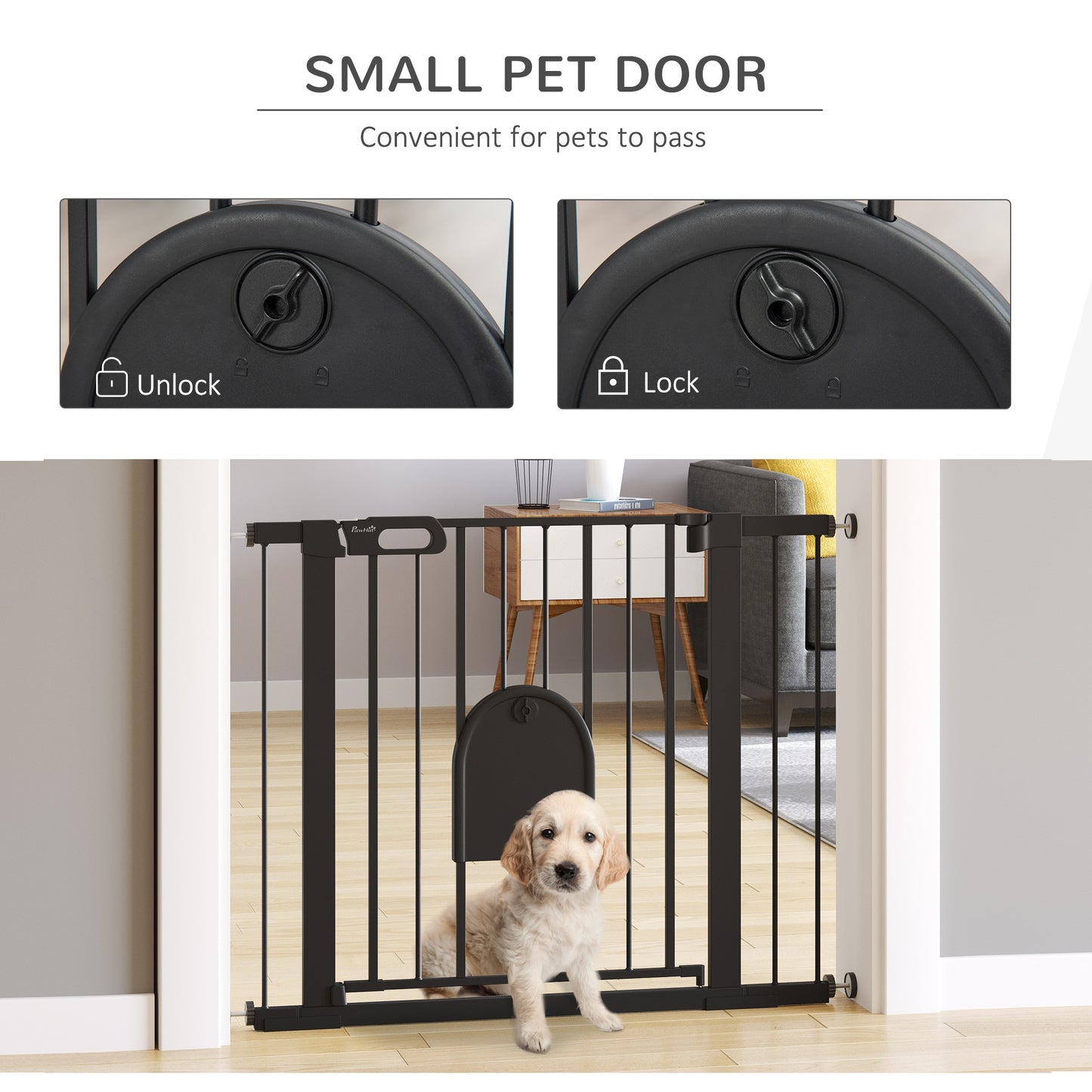 PawHut Dog Gate with Cat Flap Pet Safety Gate Barrier