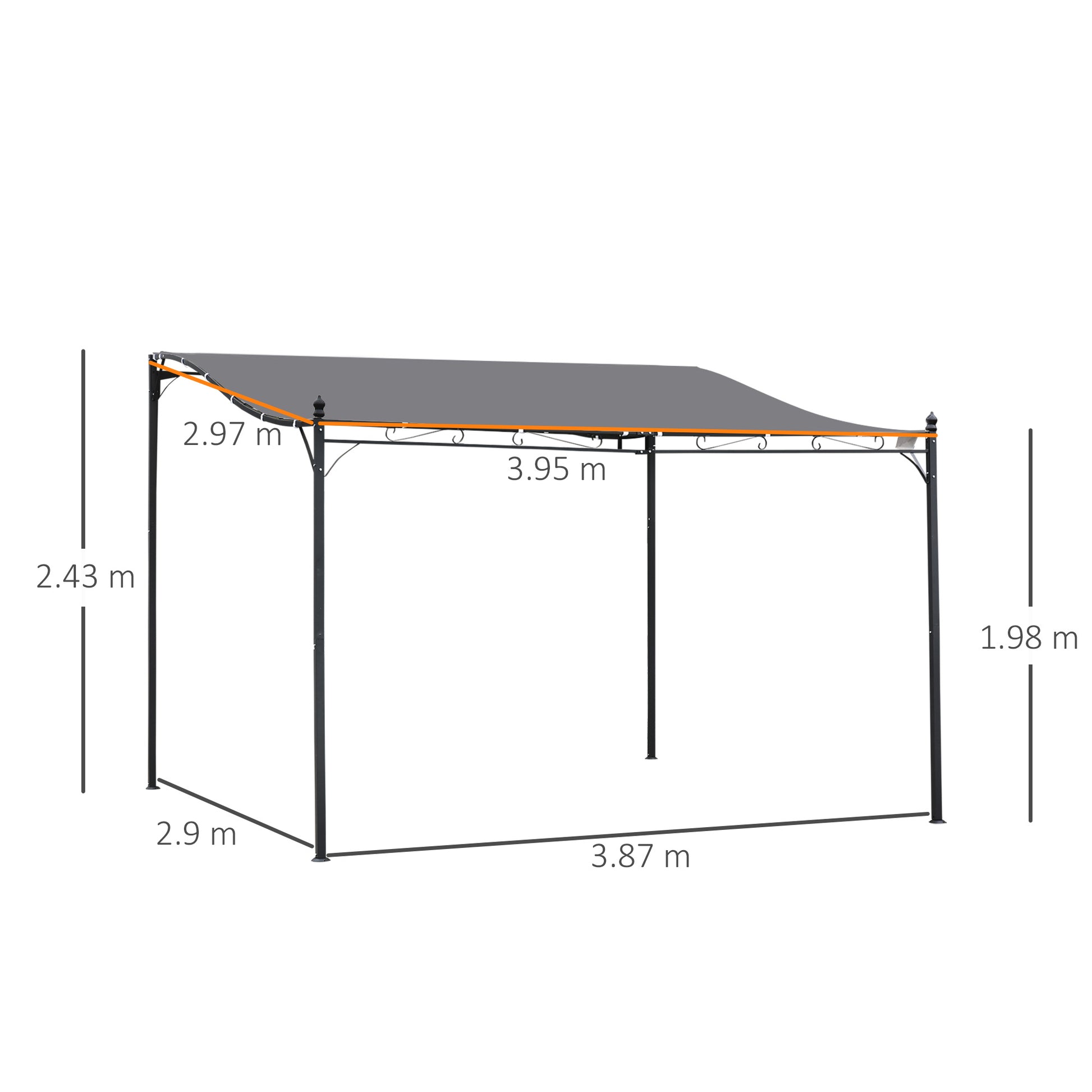 Outsunny 4 X 3 Meters Canopy Metal Wall Gazebo Awning Garden Marquee Shelter Door Porch - Grey