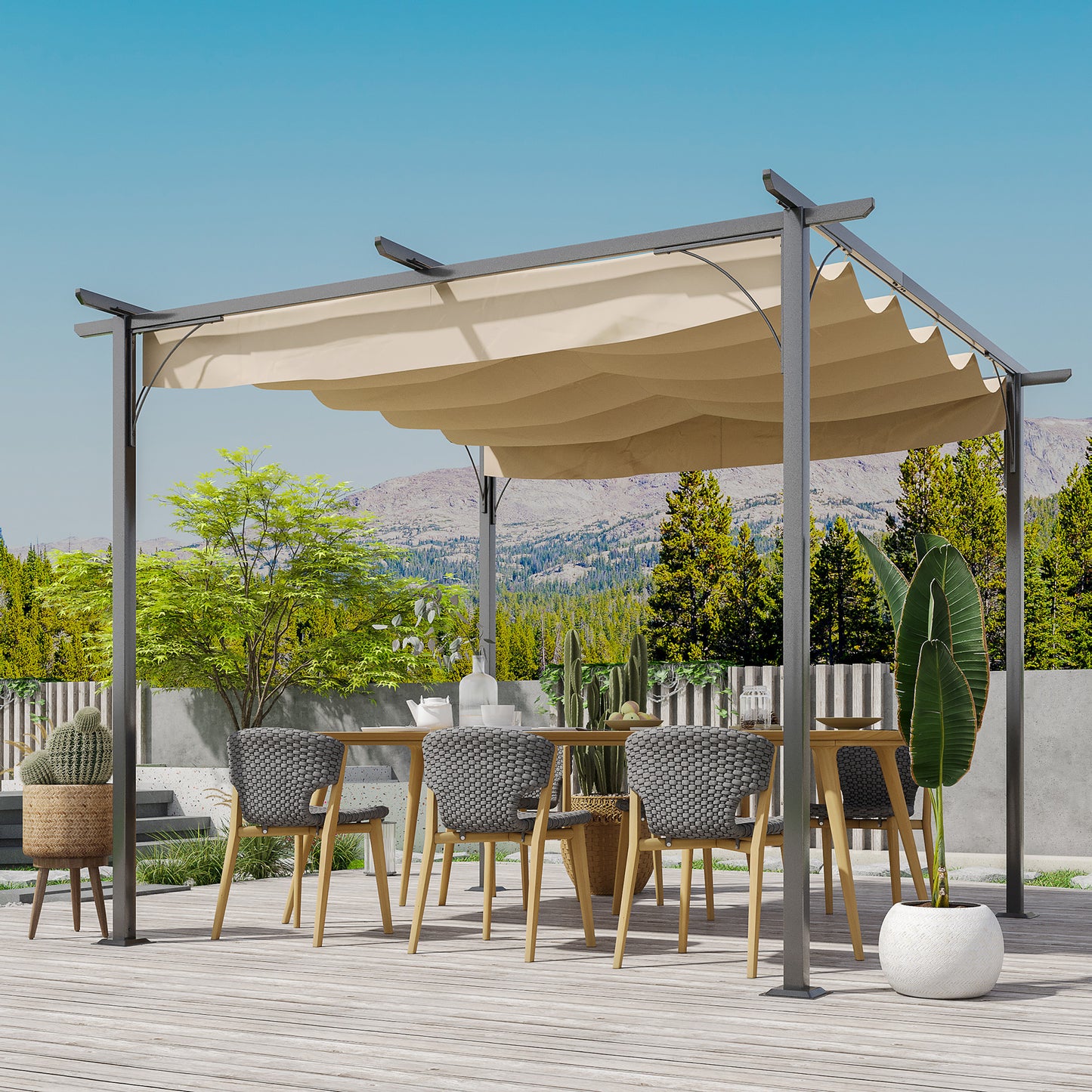 Outsunny 3 X 3(M) Metal Pergola With Retractable Roof