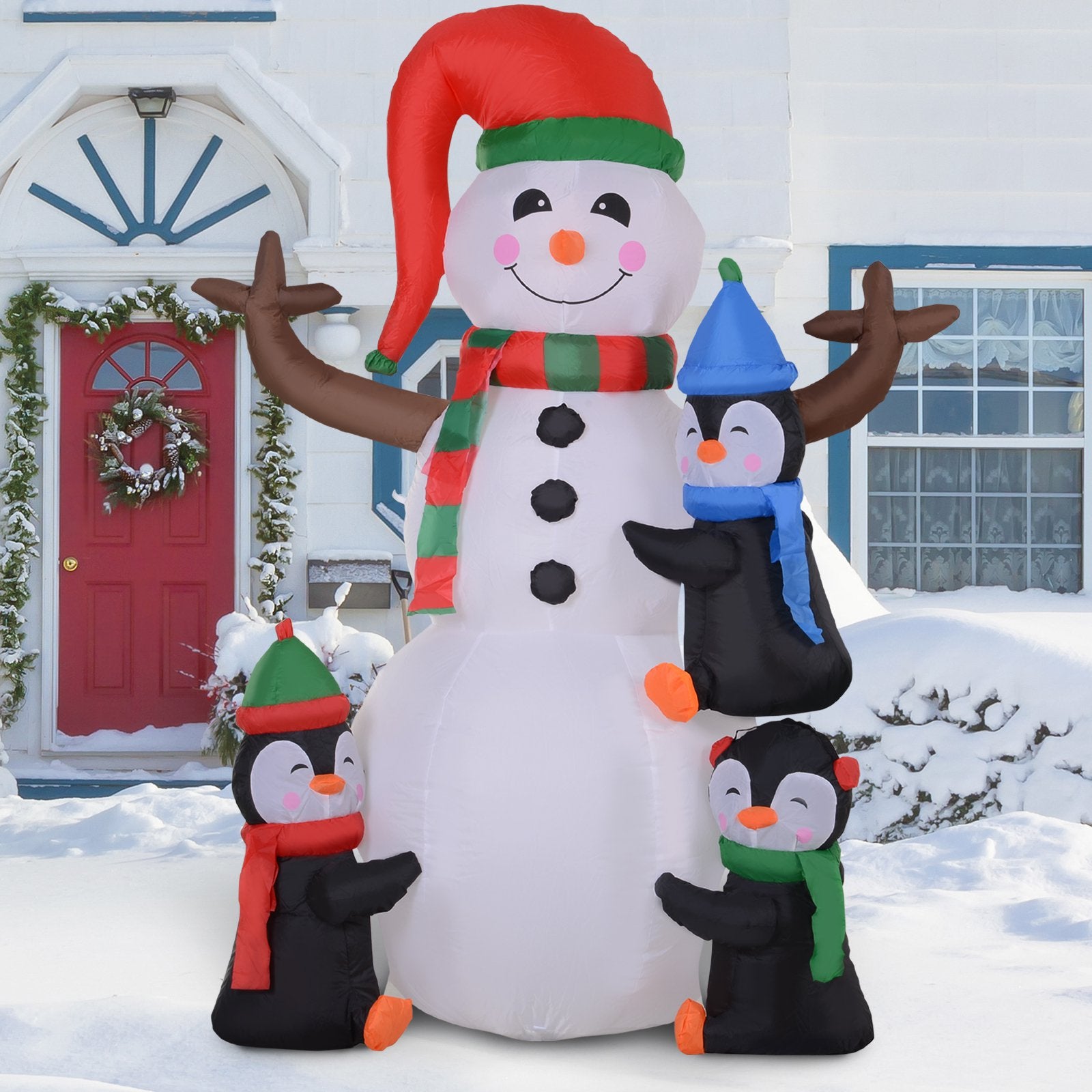 Homcom Christmas Inflatable Snowman and Penguins Outdoor Home Seasonal Decoration w/ LED Light