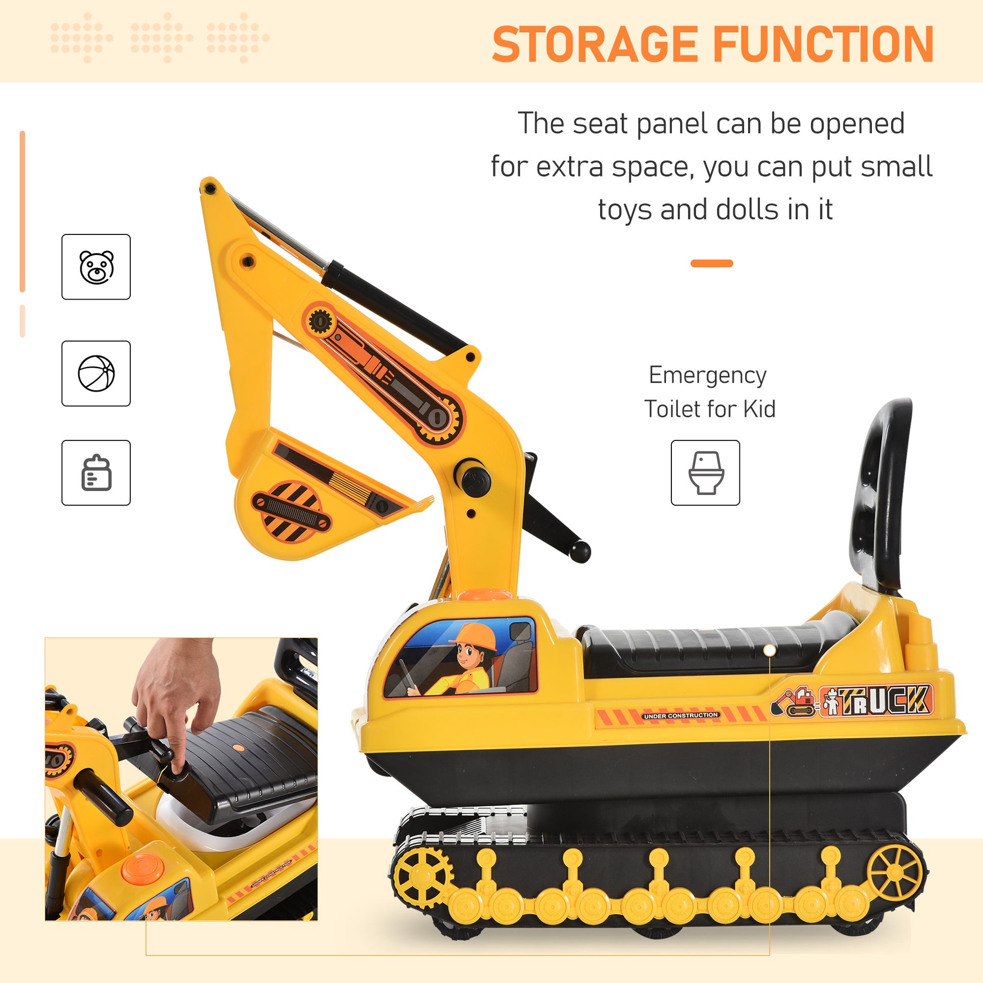 Homcom Ride On Excavator Toy Tractors Digger Movable Walker Construction Truck 3 Years