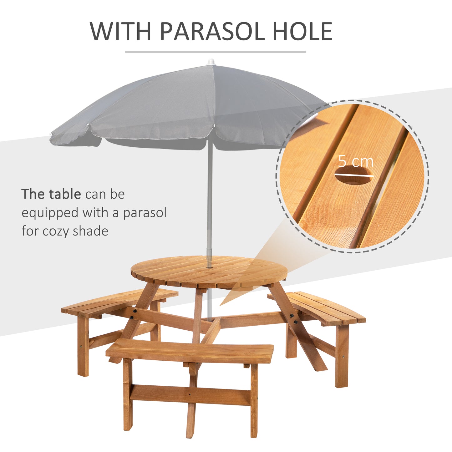 Outsunny Fir Wood Pub Parasol Table and Bench Set 6 Person Heavy Duty Patio Dining Garden Outdoor Furniture