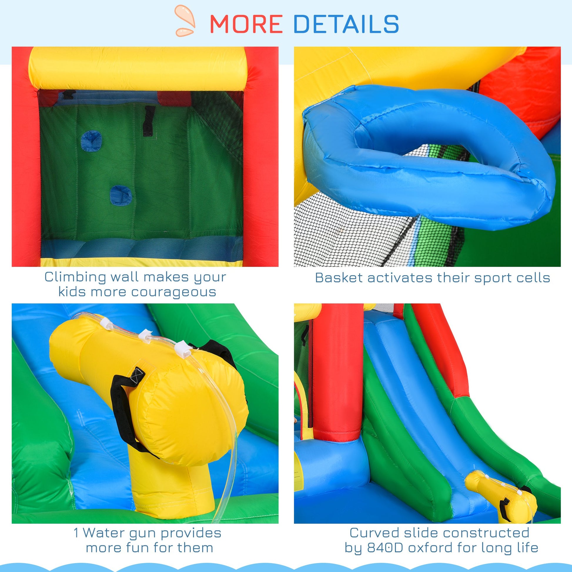 Outsunny Kids Inflatable Bouncy Castle Water Slide 6 In 1 Bounce House Jumping Castle Water Pool Gun Climbing Wall Basket With Air Blower For Summer Playland