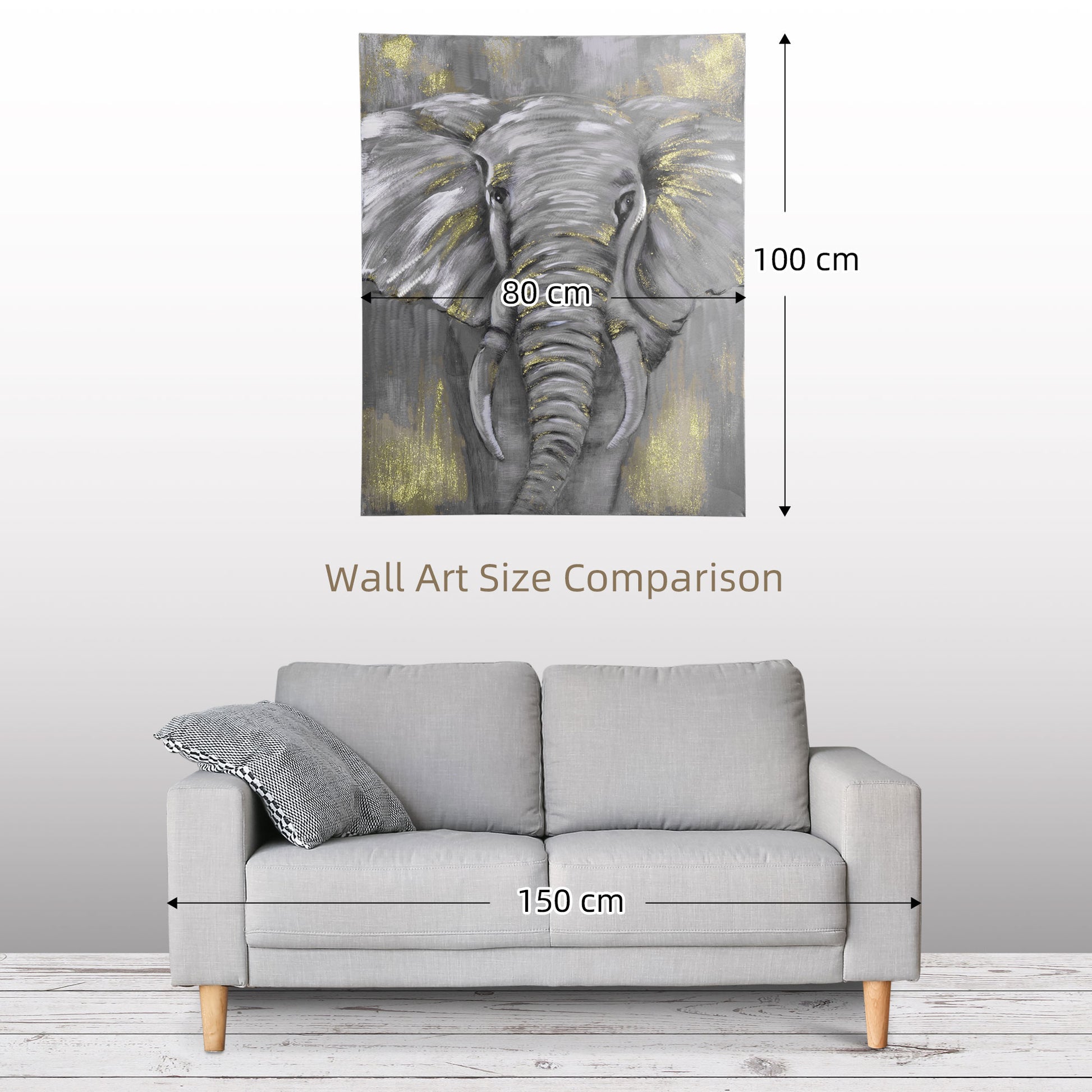 Homcom Hand-Painted Metal Canvas Wall Art Grey African Elephant