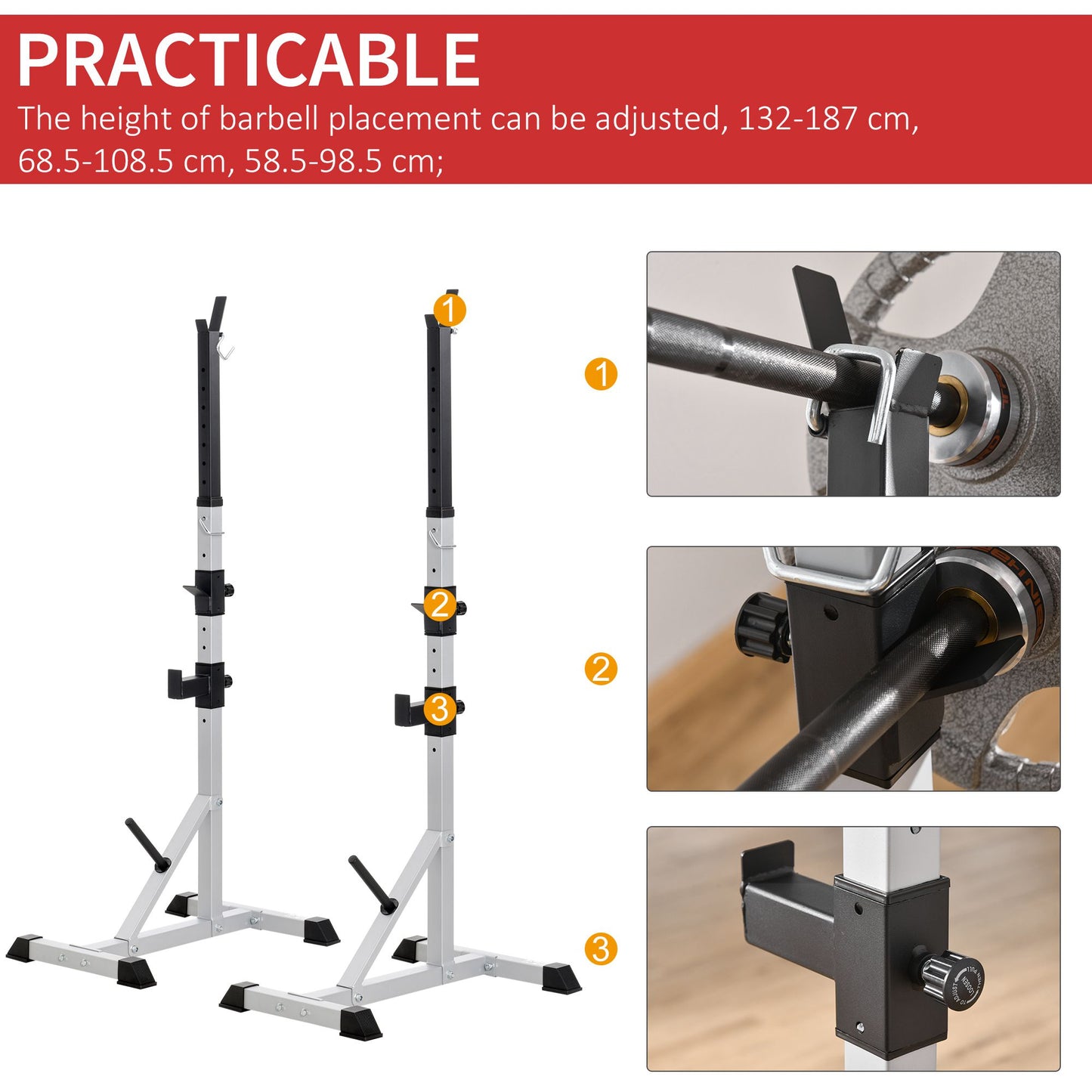 Homcom Weights Bar Barbell Rack Squat Stand Adjustable Portable Weight Lifting Suitable For Home Gym Training Work Out