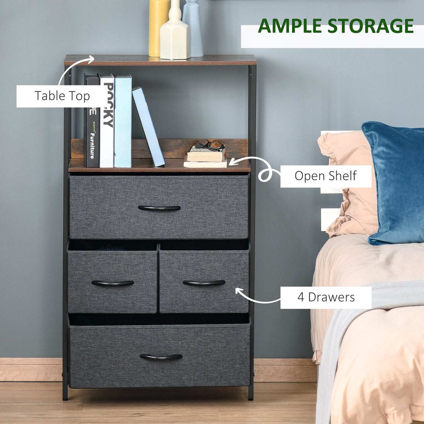 Homcom 4 Drawer Storage Chest Unit Home Cabinet With Shelves Home Living Room Bedroom Entryway Living Furniture Black