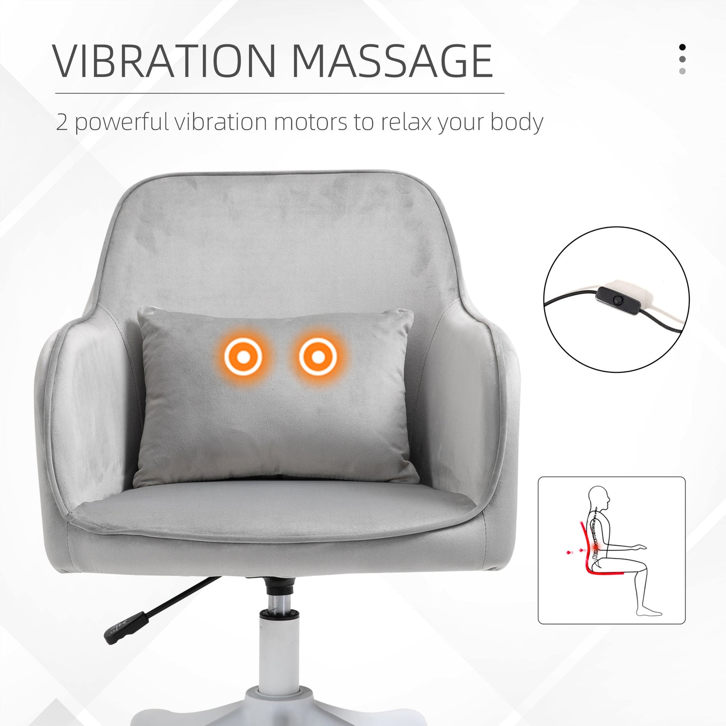 Vinsetto Velvet-Feel Office Chair with Rechargeable Electric Vibration Massage Lumbar Pillow