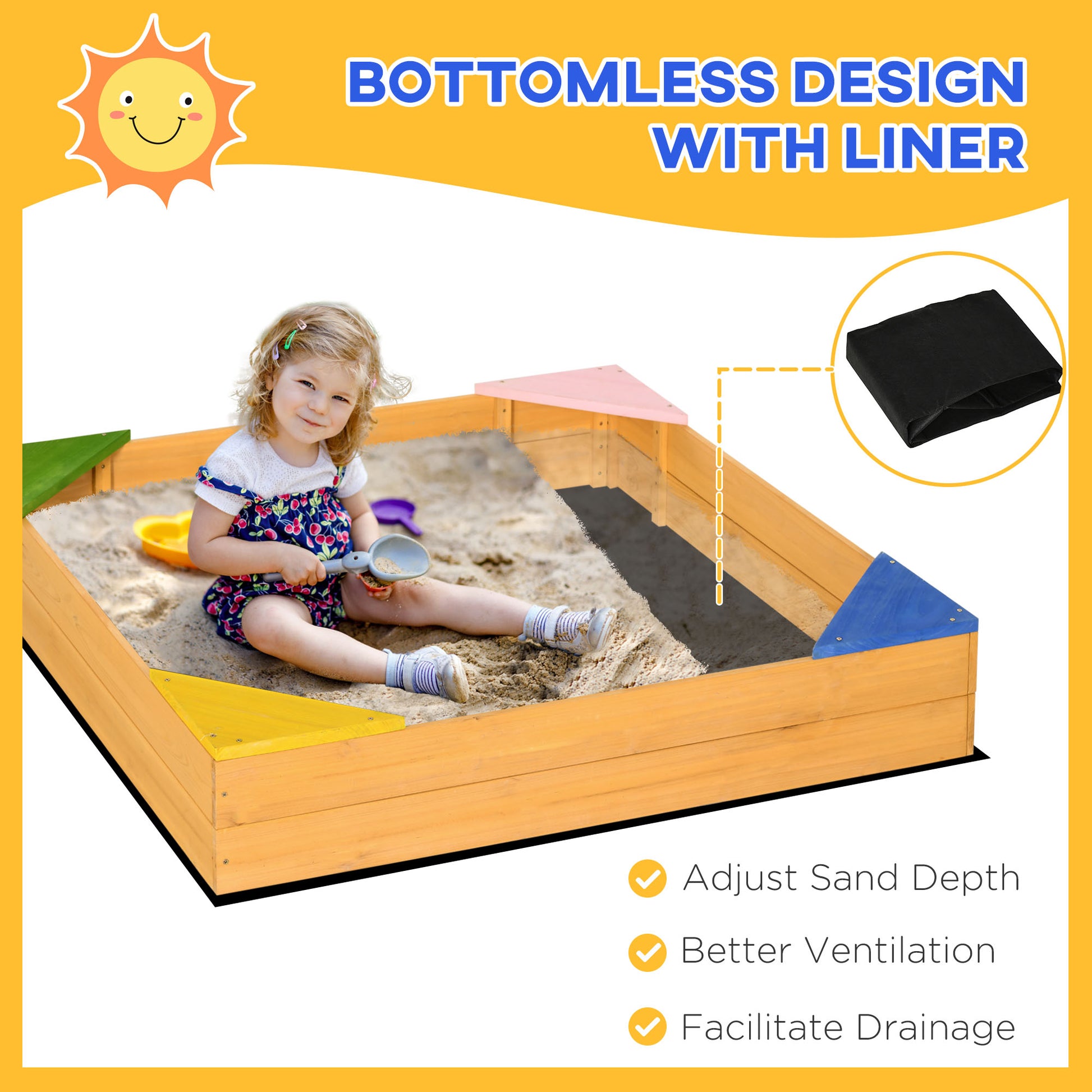 Outsunny Kids Wooden Sand Pit