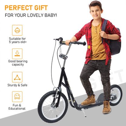 Homcom Teen Stunt Scooter Push Kick Scooters for Kids with Rubber Wheels Adjustable Handlebar Front Rear Dual Brakes Kickstand