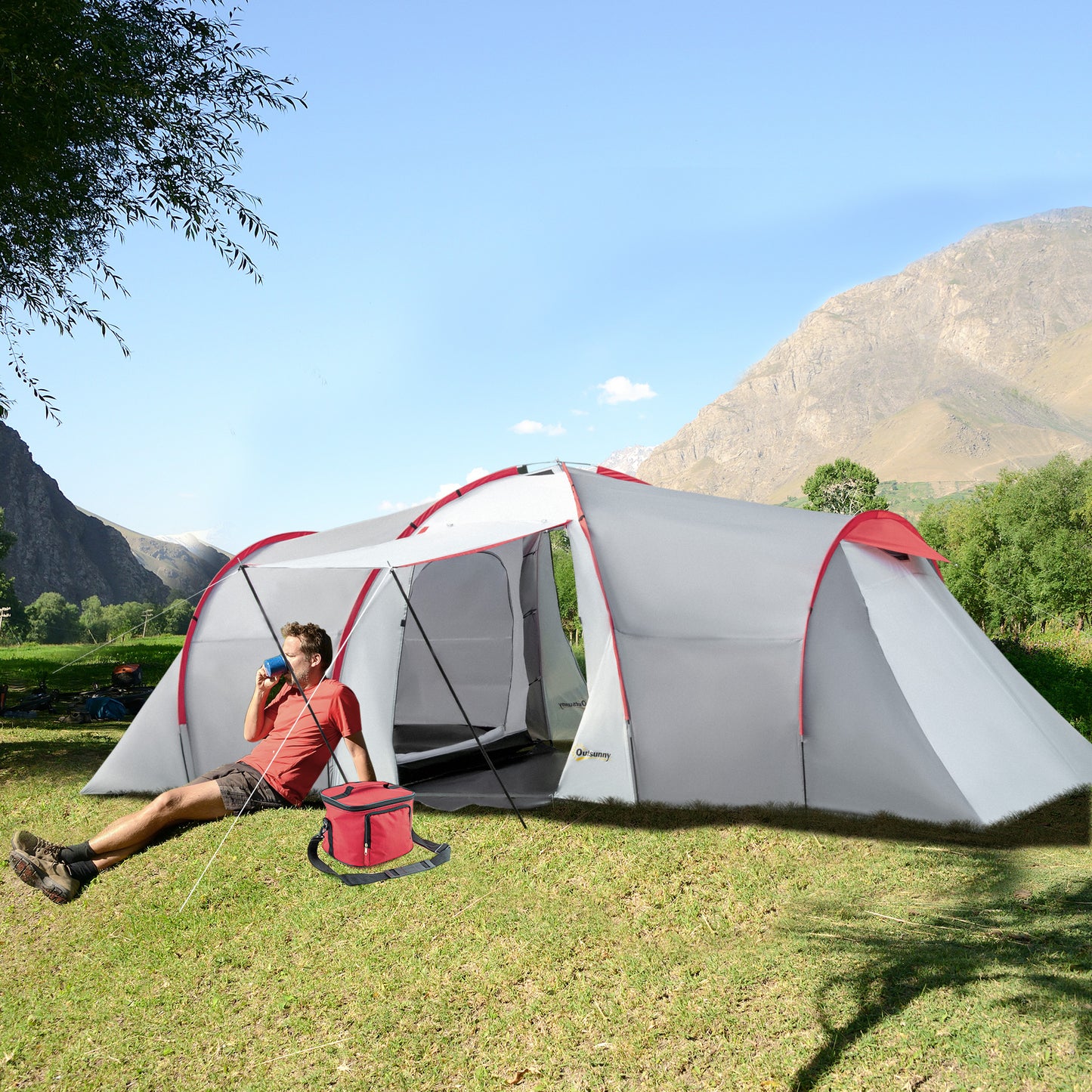 Outsunny 4-6 Man Tunnel Tent with 2 Bedroom