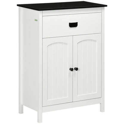 Farmhouse Floor Cabinet Two Door With Drawer White & Black by Kleankin