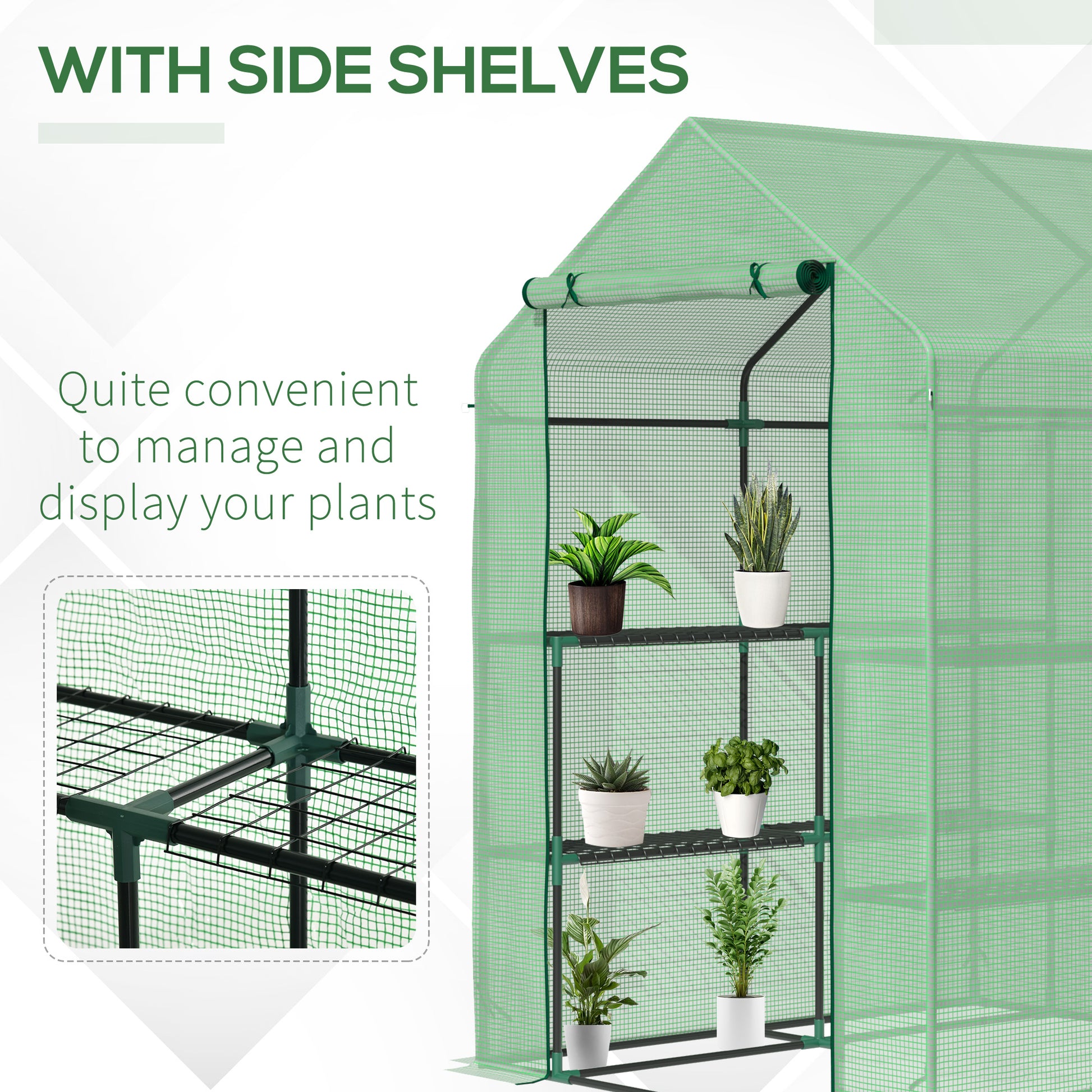 Outsunny Walk in Garden Greenhouse with Shelves Polytunnel Steeple Green house Grow House Removable Cover 143x138x190cm