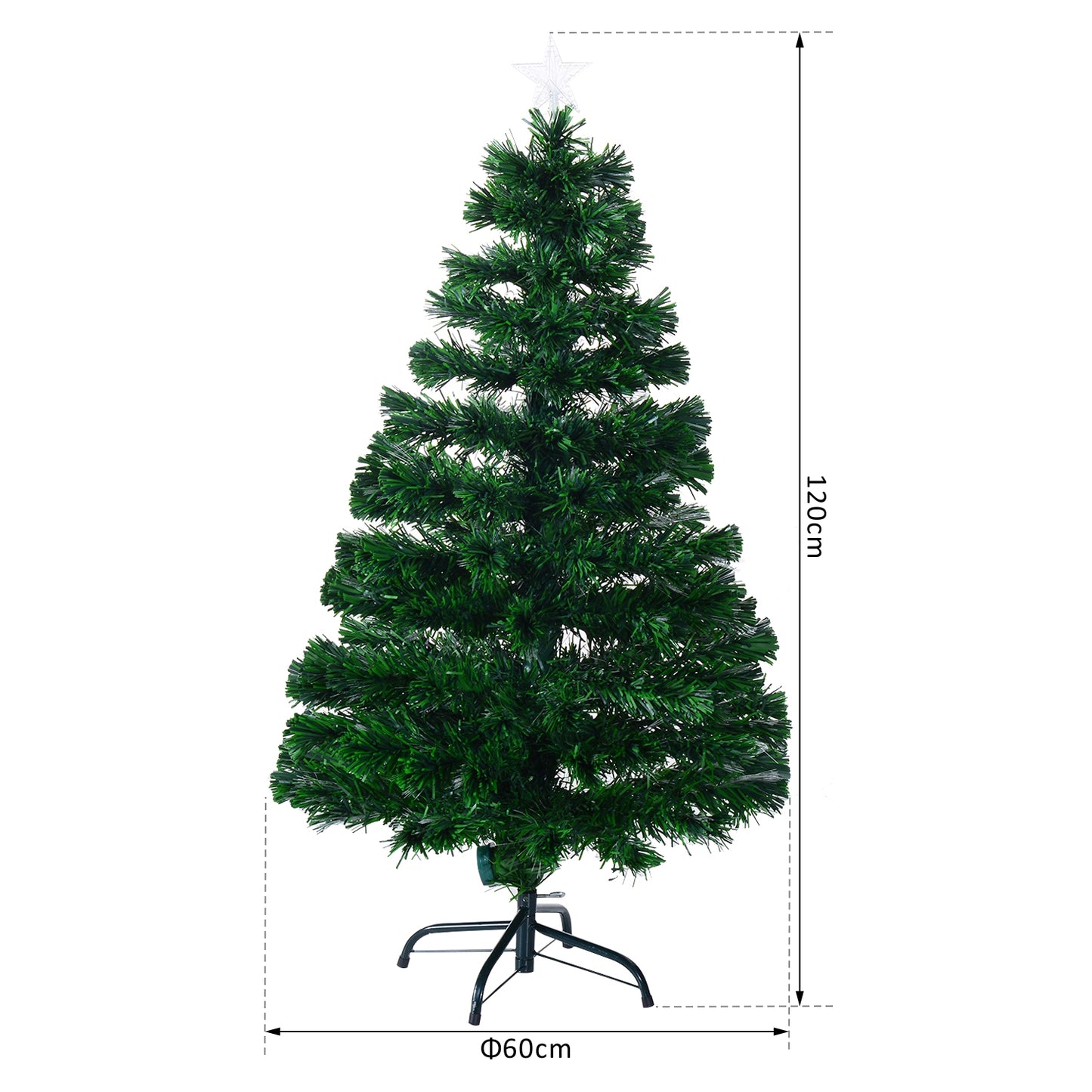 Homcom 4FT Pre-Lit Fibre Optic Artificial Christmas Tree Holiday Xmas Décor with Tree Topper Multi-Colour