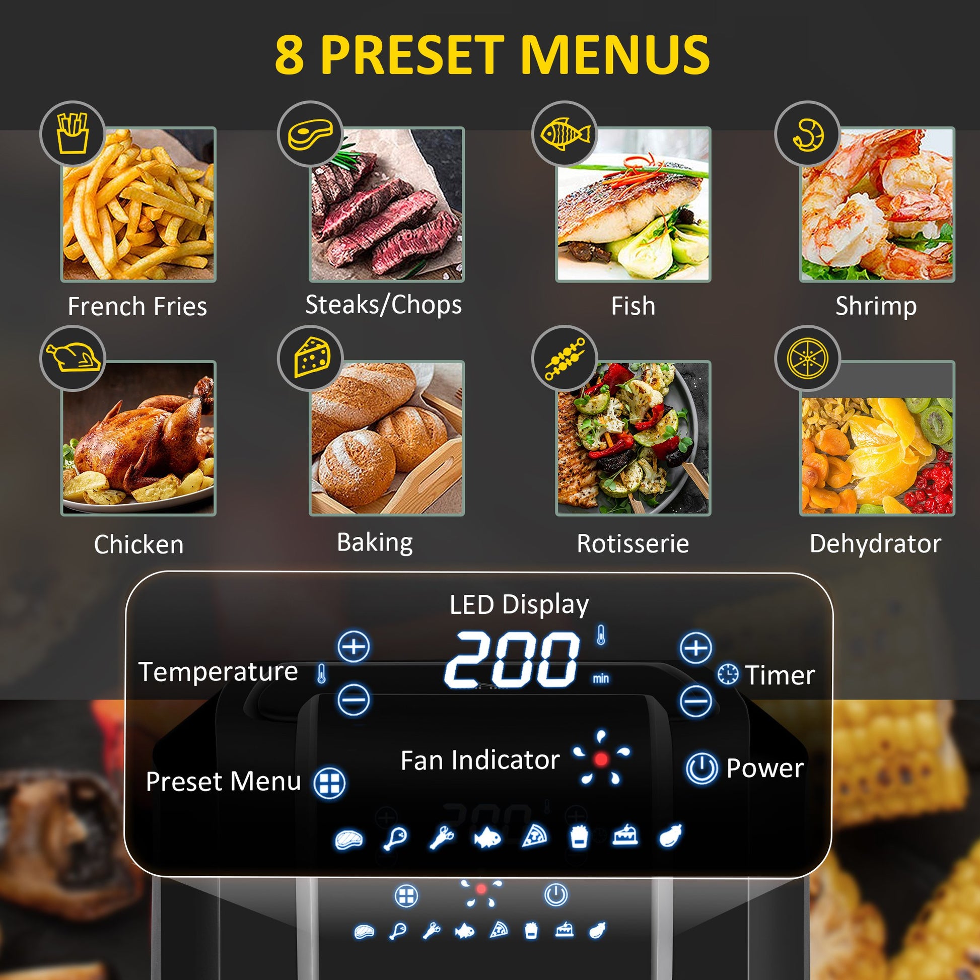 1700W 6.5L Air Fryer 8 Presets With Digital Display Black & Grey by Homcom