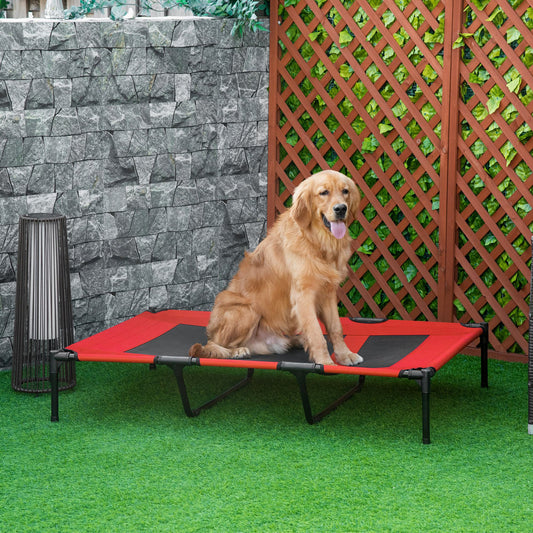 Pawhut Raised Dog Bed Cooling Elevated Pet Cot With Breathable Mesh For Indoor Outdoor Use Red