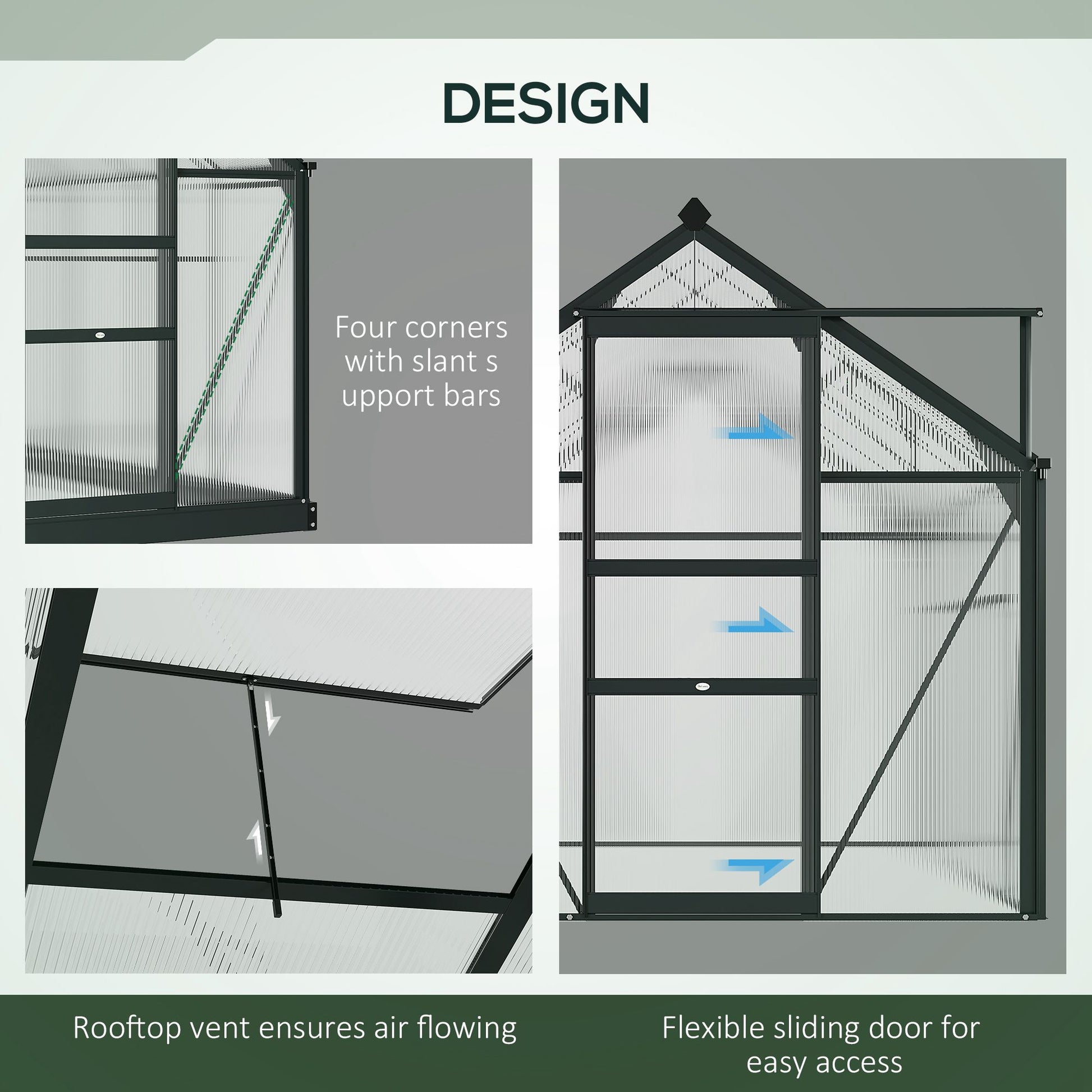 Outsunny Clear Polycarbonate Greenhouse Large Walk-In Green House Garden Plants Grow Galvanized Base Aluminium Frame with Slide Door