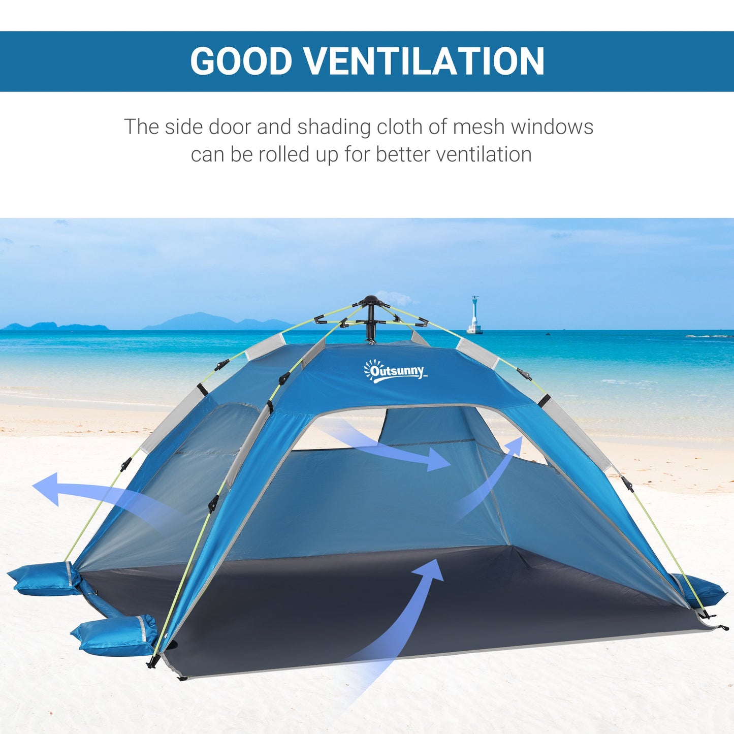 Outsunny Beach Tent for 1-2 Person Pop-up Design with 2 Mesh Windows & 2 Doors Sky Blue