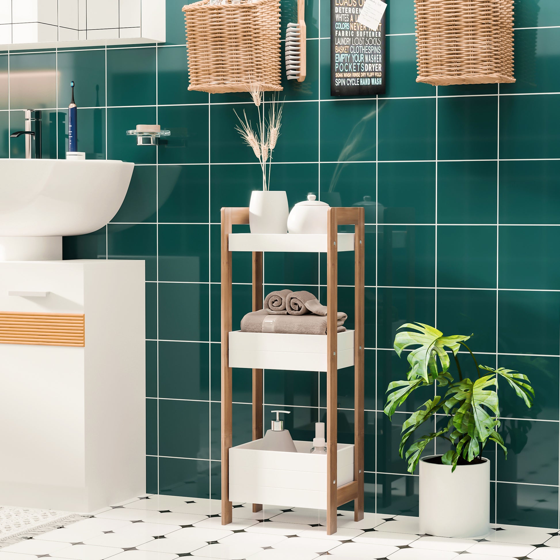 Homcom Three-Tier Bamboo Bathroom Rack