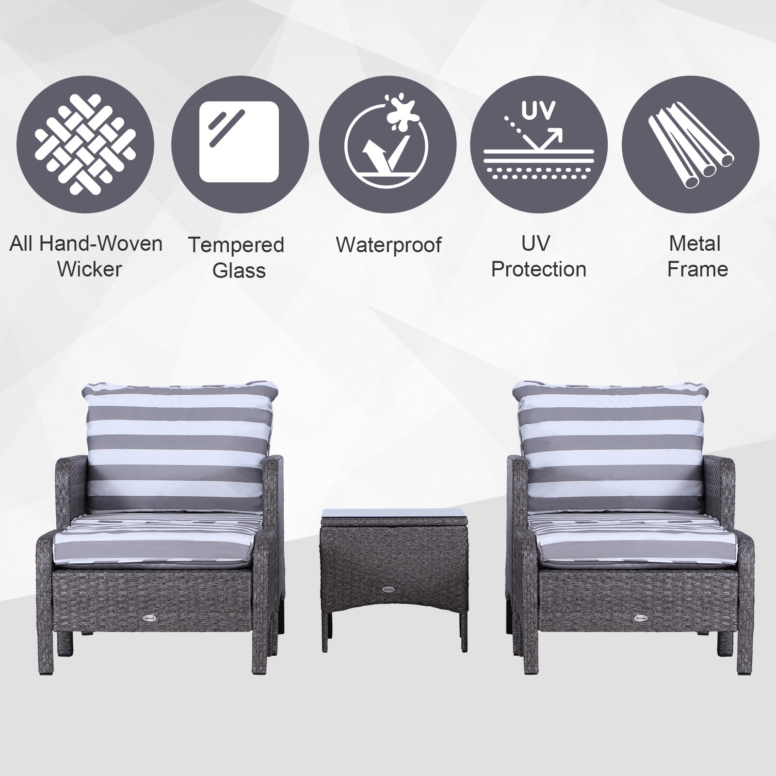 Outsunny 5 Pcs Pe Rattan Garden Furniture Set