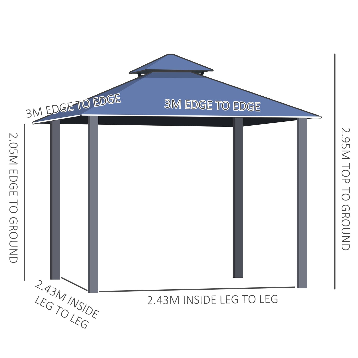 Outsunny Outdoor 3 x 3(m) Gazebo Cabana w/ Steel Frame & Net Sidewalls for Privacy