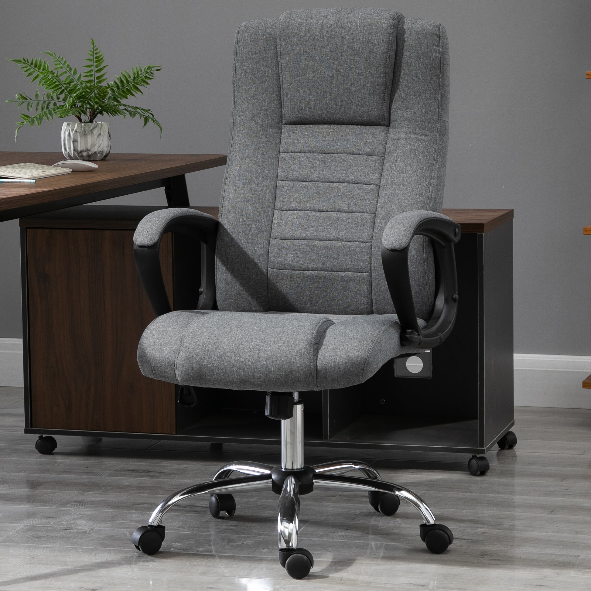 Vinsetto Linen Upholstered Tilting Home Office Chair Grey