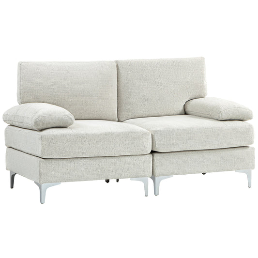 2 Seater Sofa, Modern Fabric Loveseat with Spring Cushion and Metal Legs, Small Couch for Living Room, Bedroom, Home Office, Reception, Cream White-0