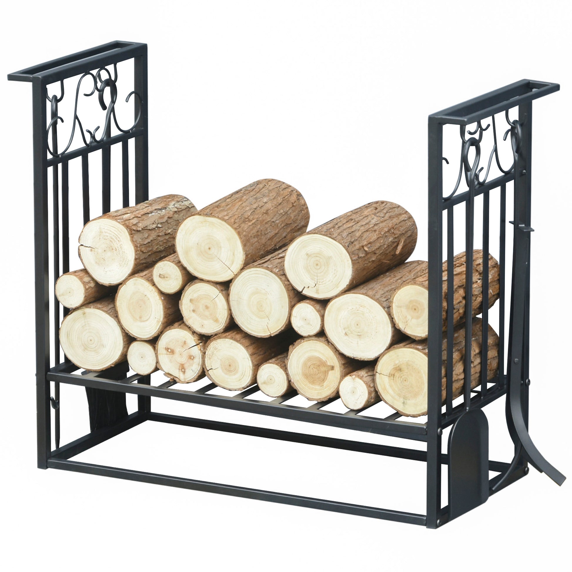 Outsunny Steel Slatted Log Rack w/ Tools Black