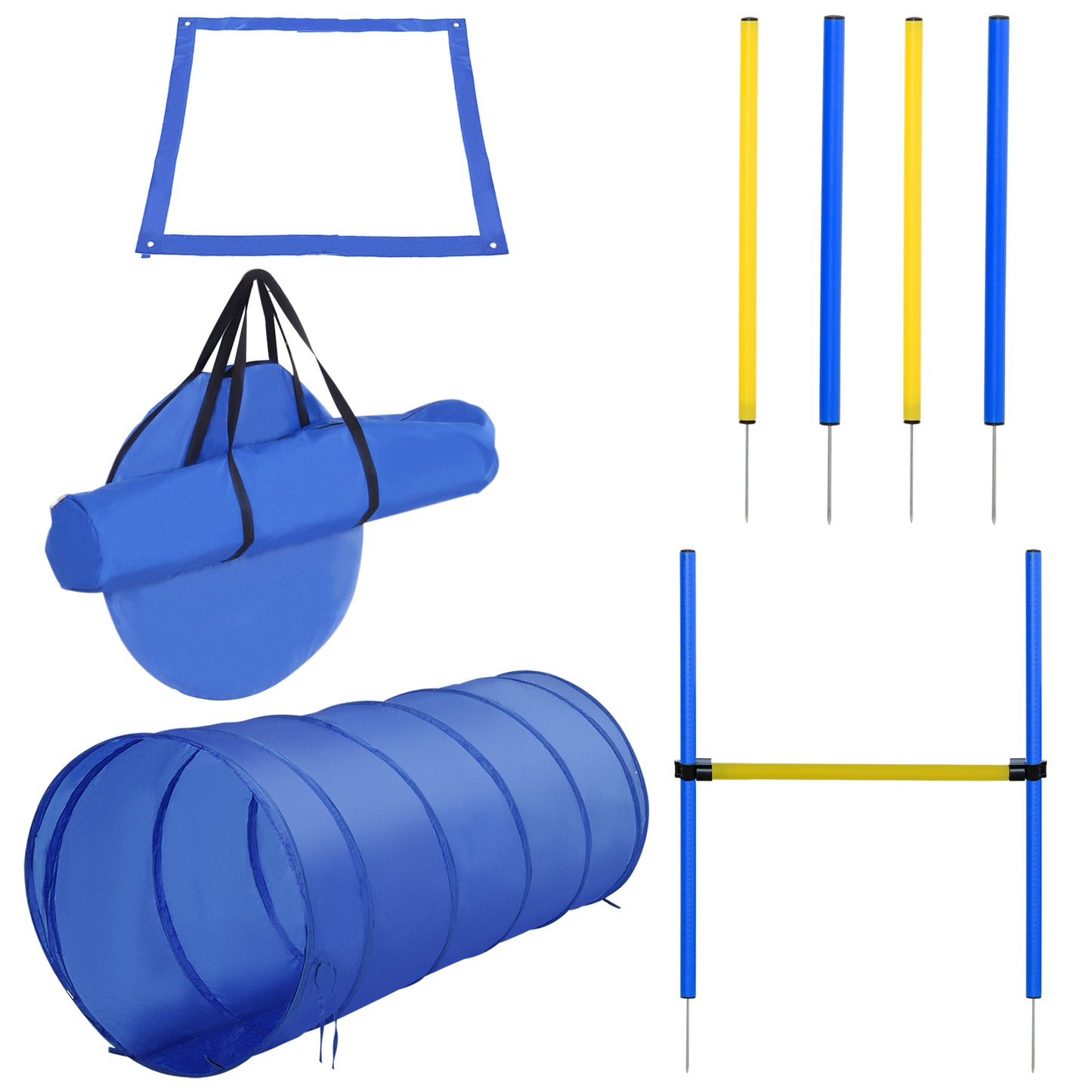 PawHut Adjustable Pet Agility Training Set-Blue/Yellow