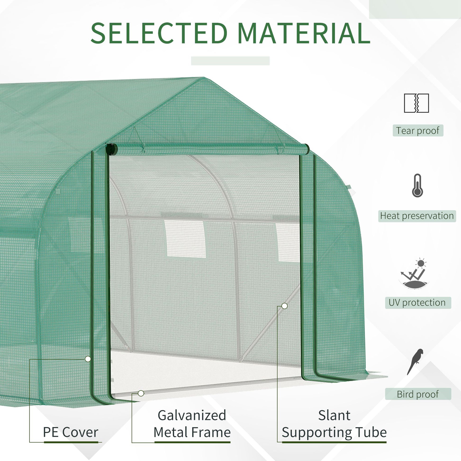 Outsunny 3.47 x 3 x 2m Walk-in Tunnel Greenhouse w/ Roll Up Door and 6 Windows